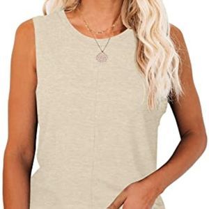 ELFSHE Women's Summer Casual Crew NeckSleeveless Solid Tee  Tank Tops